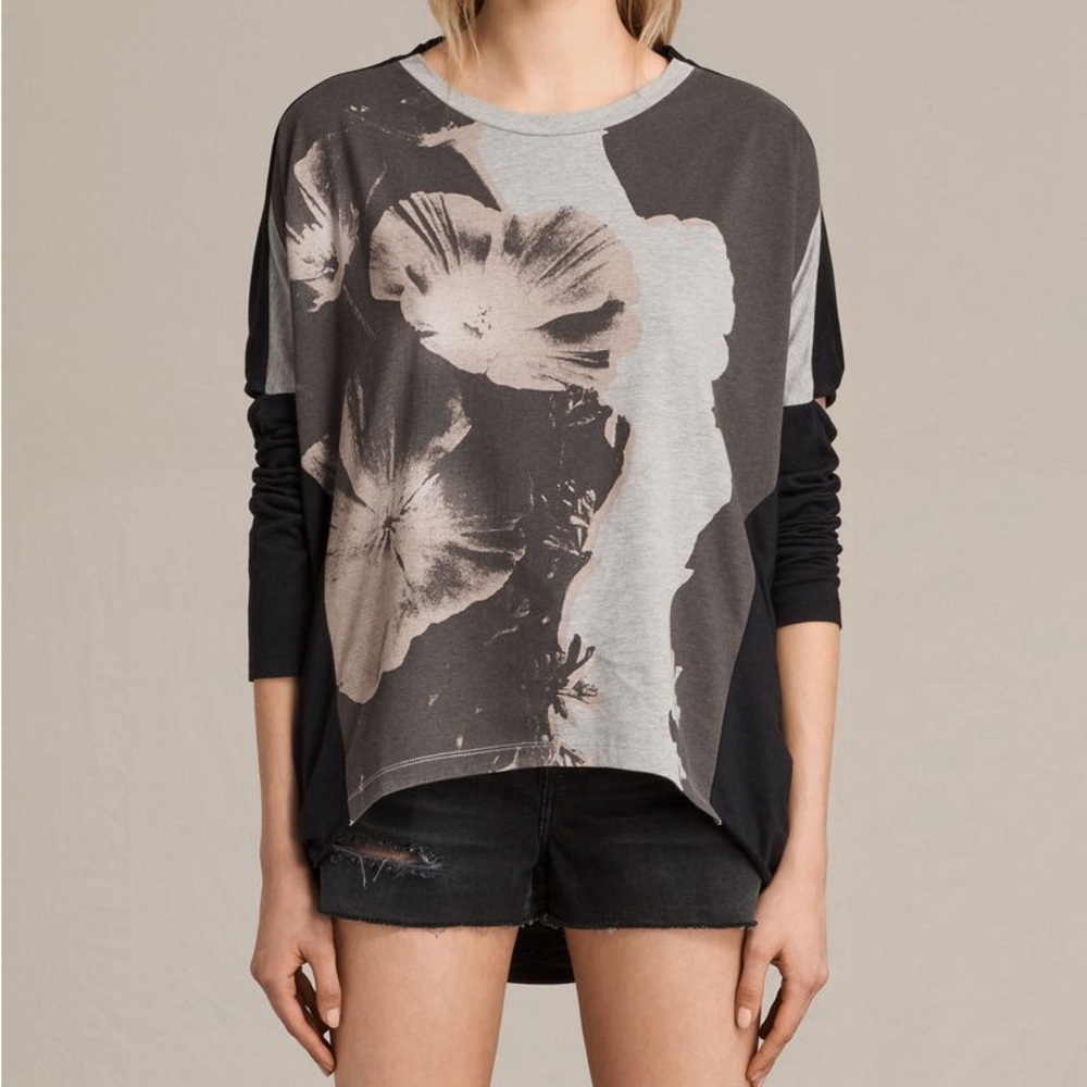 AllSaints reality wave floral 3/4 sleeve tee‎ XS